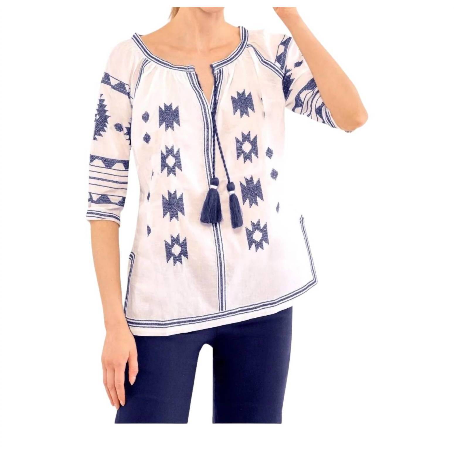New Gretchen Scott Montezuma Tunic Top In White/ Navy